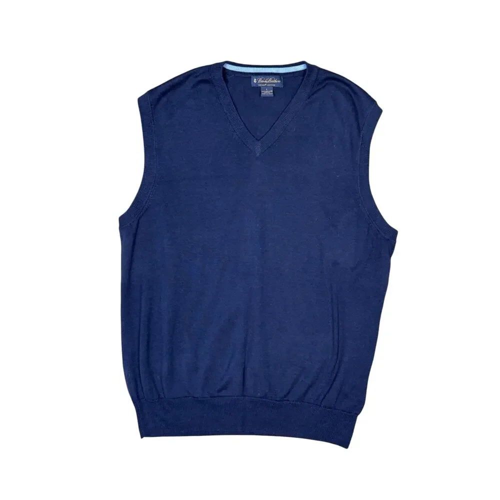 Brooks Brothers Cotton Navy Blue V-Neck Sweater Vest Men's Large